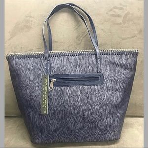 Chain Edged Denim Blue Metallic Colored Tote Handbag-Boutique